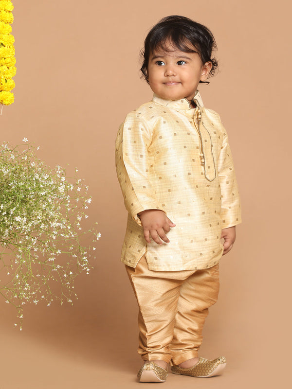 Jashvi SISHU Boy's Gold-Toned Woven Kurta With Pyjama Set