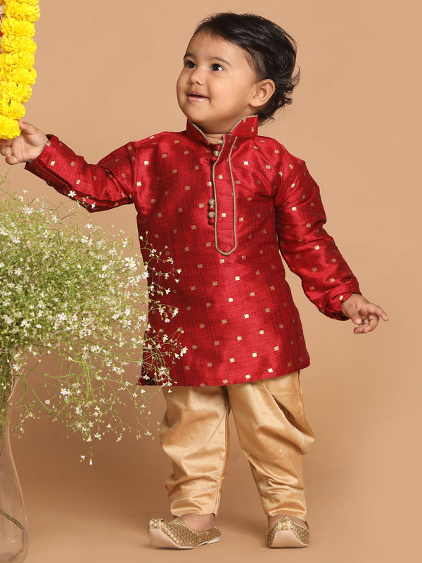 Jashvi Boy's Maroon Kurta with Dhoti Pant Set