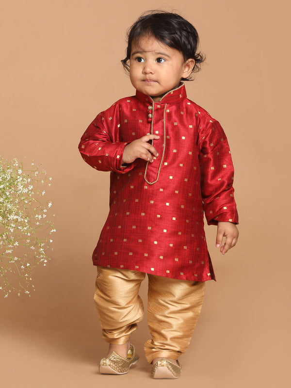 Jashvi SISHU Boy's Maroon Woven Design Kurta With Rose Gold Pyjama Set