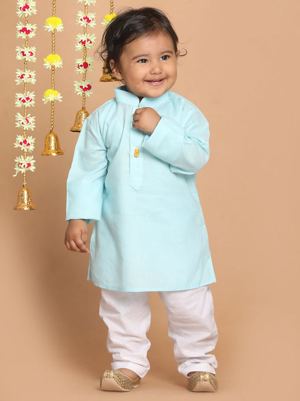 Jashvi Boy's Aqua Blue Kurta With White Pyjama Set