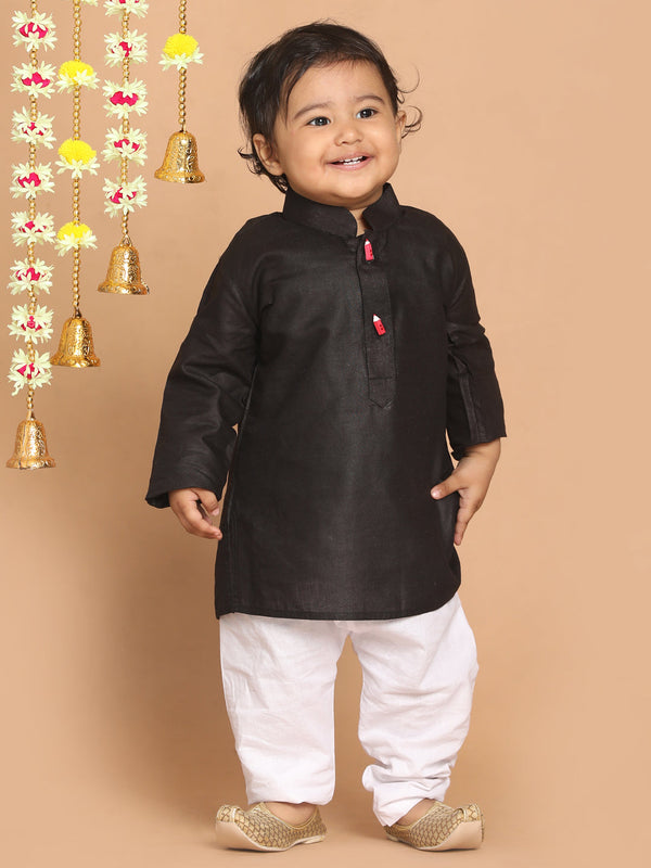 Jashvi Boy's Black Kurta With White Pyjama Set