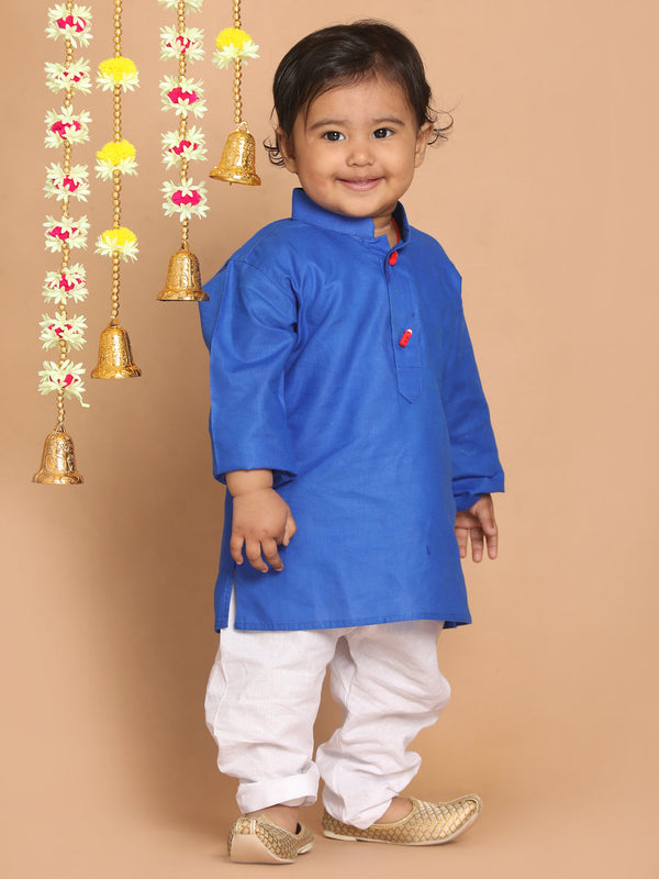 Jashvi Boy's Blue Kurta With White Pyjama Set