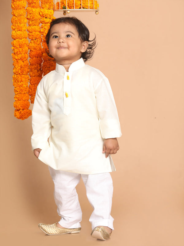 Jashvi Boy's Cream-Colored Kurta with Pyjama Set