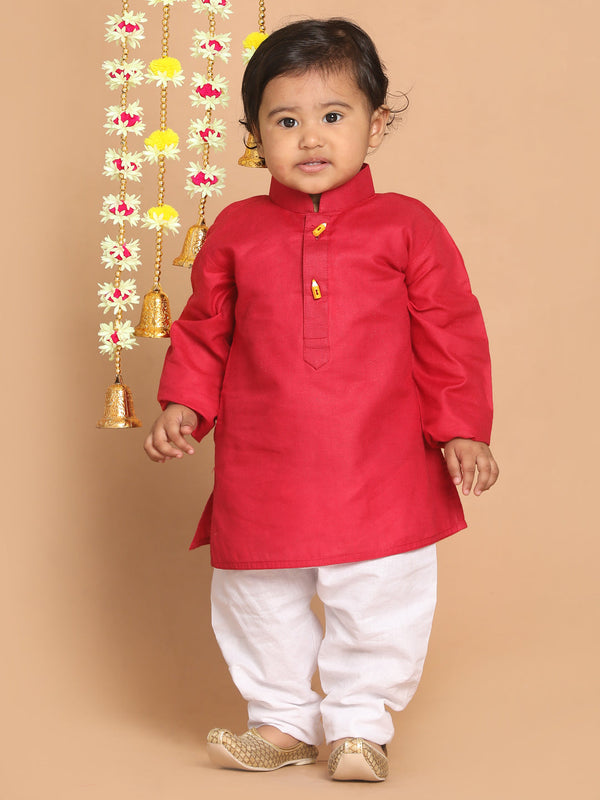 Jashvi Boy's Maroon Kurta With White Pyjama Set