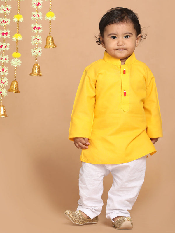 Jashvi Boy's Yellow Kurta With White Pyjama set