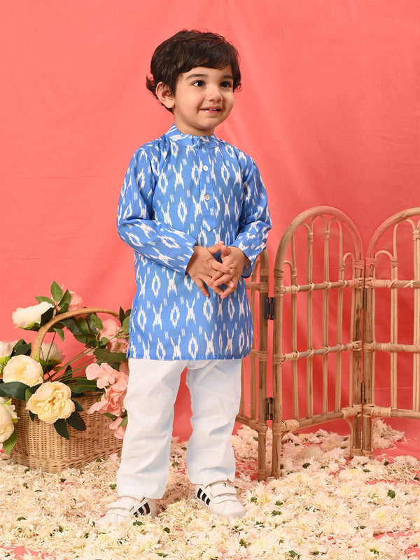 Jashvi SISHU Boys Traditional Ikkat Print Flat Collar Kurta And Pyjama Set