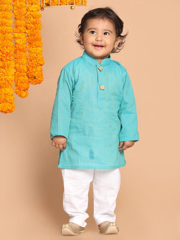 Jashvi Boy's Green Striped Pure Cotton Kurta