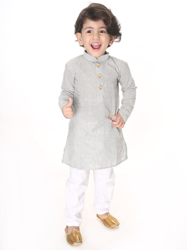 Jashvi Boy's Grey Striped Pure Cotton Kurta