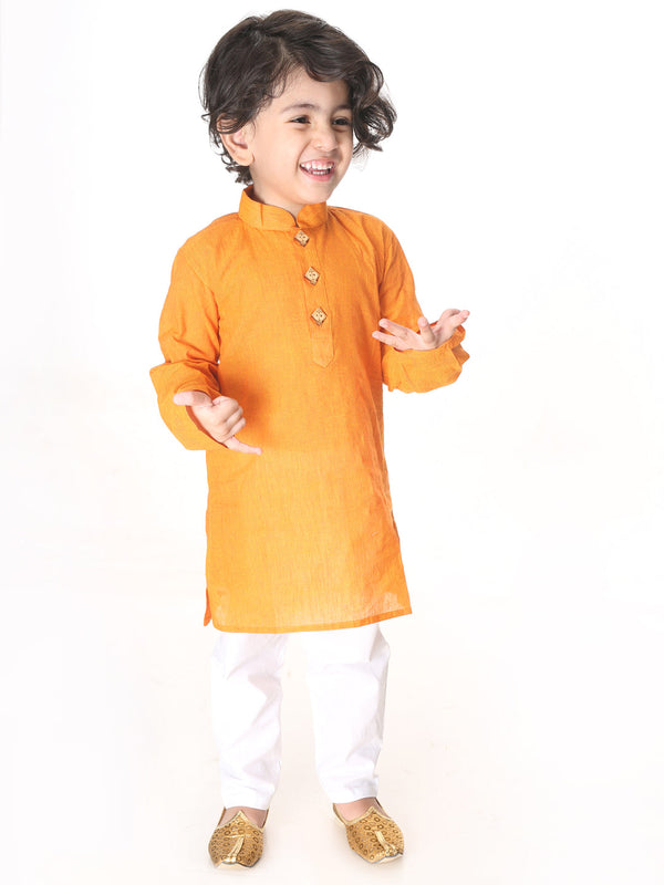 Jashvi Boy's Mustard Striped Pure Cotton Kurta