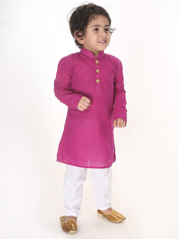 Jashvi Boy's Purple Striped Pure Cotton Kurta