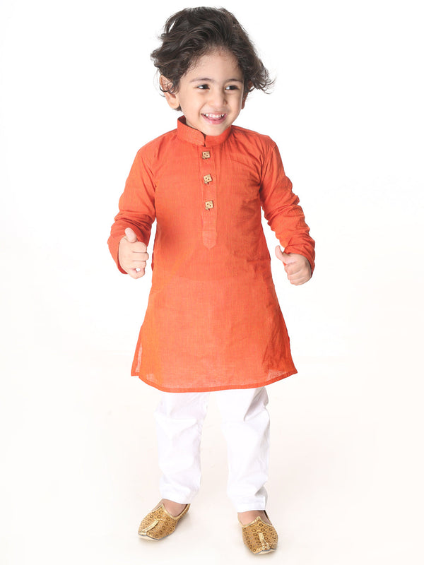 Jashvi Boy's Red Striped Pure Cotton Kurta