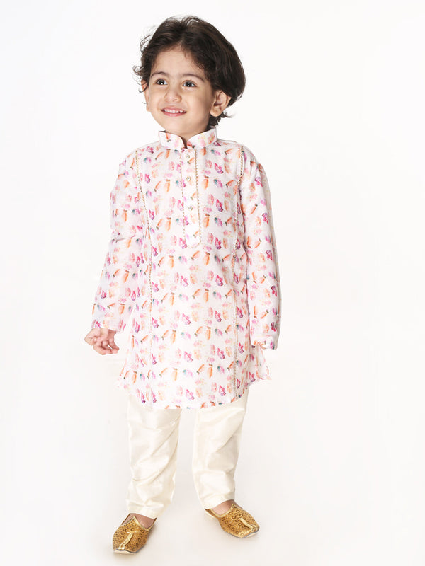 Jashvi SISHU Boys Multicolor-Base-White Cotton Blend Kurta