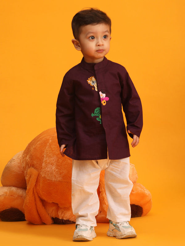 Jashvi SISHU Boy's Purple and White Cotton Kurta Pyjama Set