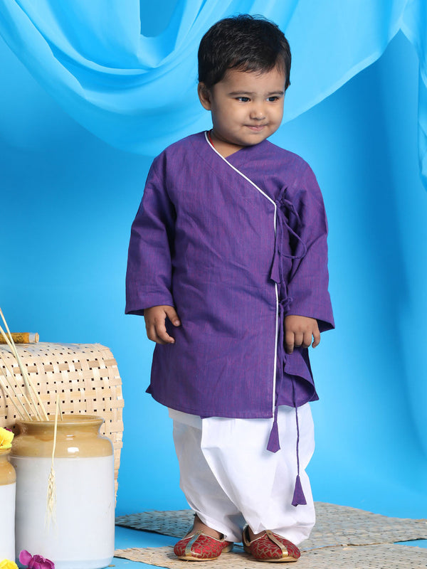 Jashvi SISHU Boy's Purple Angrakha Style Krishna Kurta and White Dhoti Set