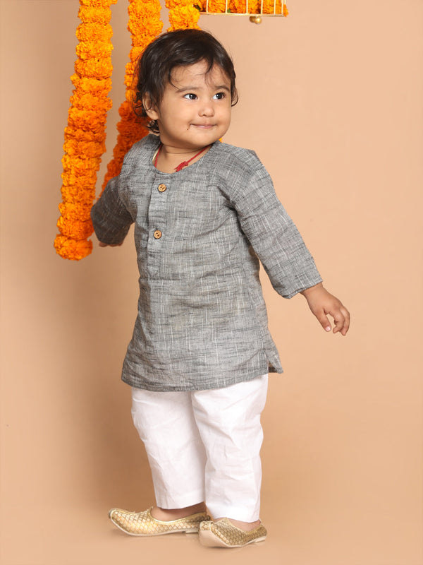 Jashvi SISHU Boys' Grey Cotton Kurta and White Pyjama Set