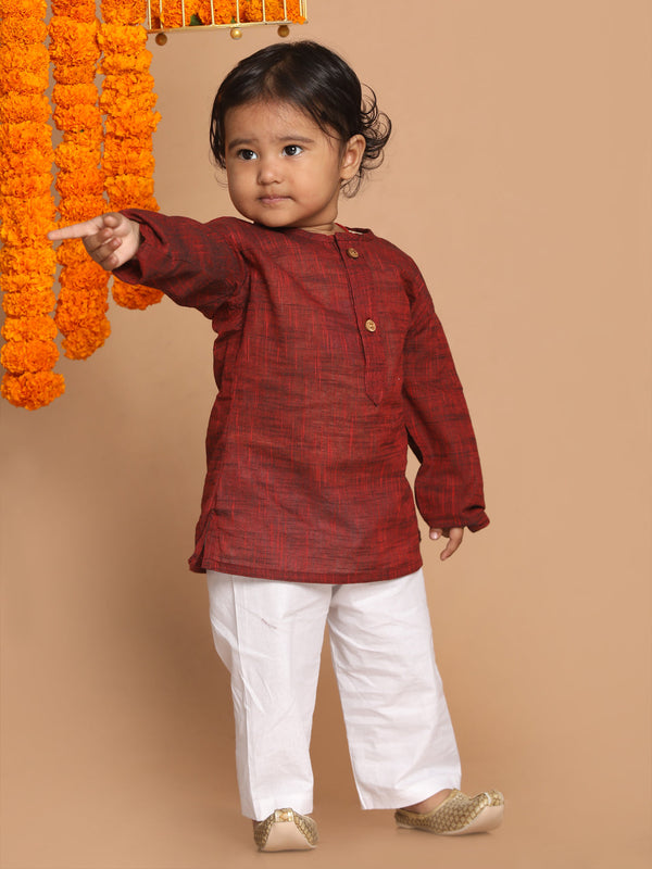 Jashvi SISHU Boys' Maroon Cotton Kurta and White Pyjama Set