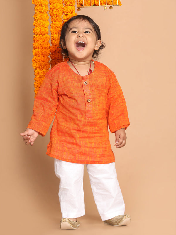 Jashvi SISHU Boys' Orange Cotton Kurta and White Pyjama Set