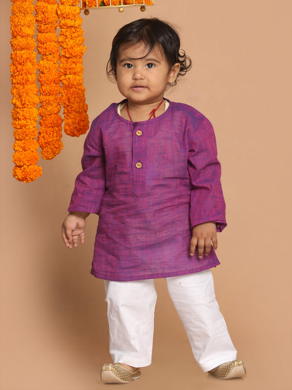 Jashvi SISHU Boys' Purple Cotton Kurta and White Pyjama Set