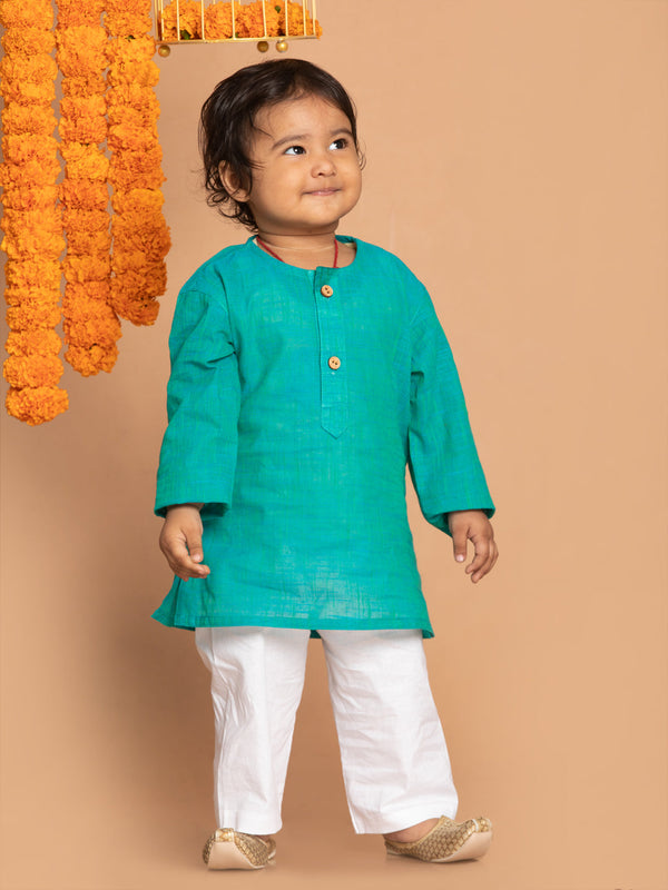 Jashvi SISHU Boys' Turquoise Blue Cotton Kurta and White Pyjama Set