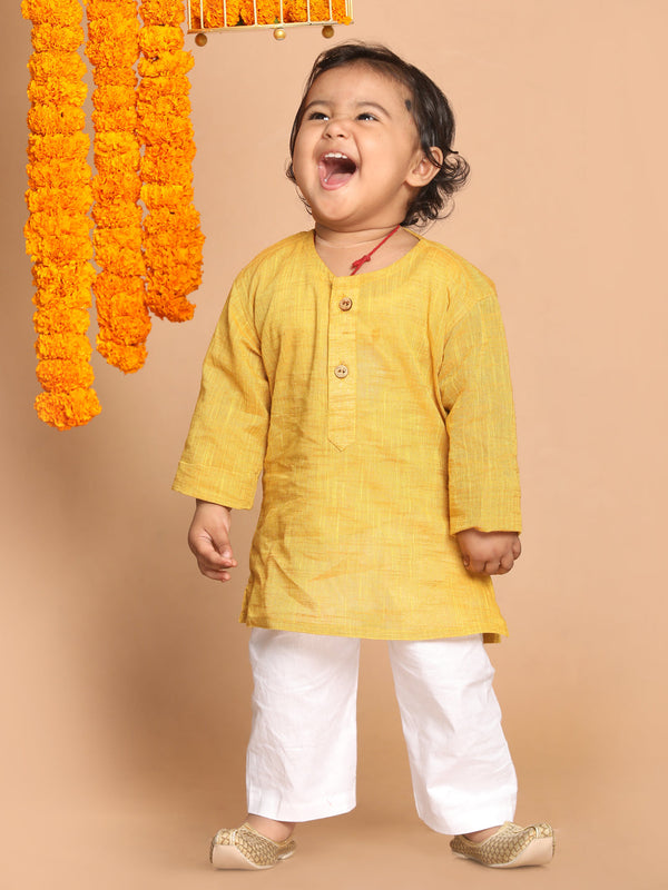 Jashvi SISHU Boys' Yellow Cotton Kurta and White Pyjama Set