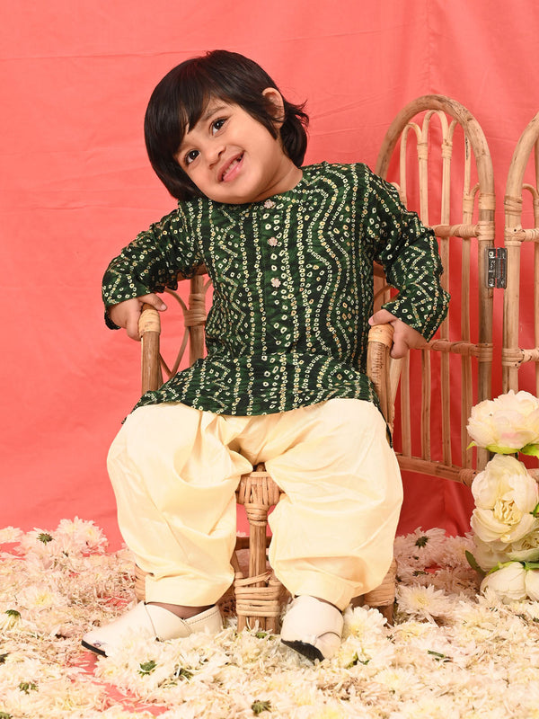 Jashvi SISHU Boys' Green Bandhni Kurta And Patiala Set