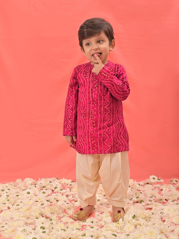 Jashvi Boys' Pink Bandhni Kurta And Patiala Set