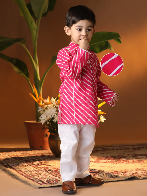 Jashvi Infant Boys Pink And White Cotton Kurta Pyjama Set