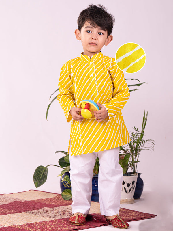 Jashvi Infant Boys Yellow And White Cotton Kurta Pyjama Set