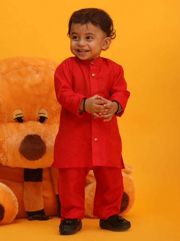 Jashvi SISHU Boy's Red Silk Blend Kurta Pyjama Set