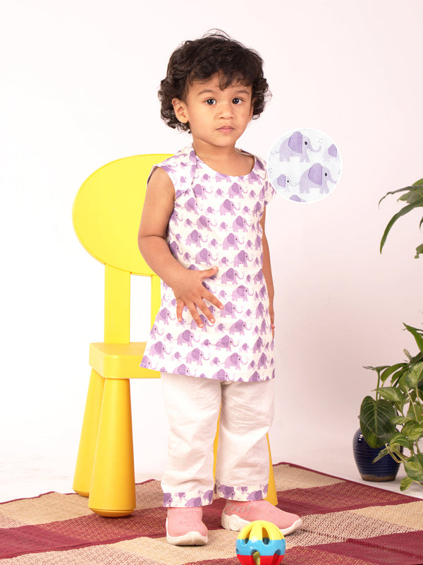 Jashvi Infant Boys Purple Cotton Blend Kurta Pyjama Set