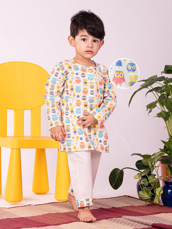 Jashvi Infant Boys Multicolor Cotton Blend Kurta Pyjama Set