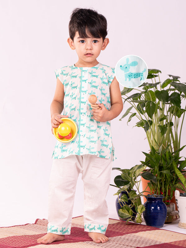 Jashvi Infant Boys Aqua Cotton Kurta Pyjama Set