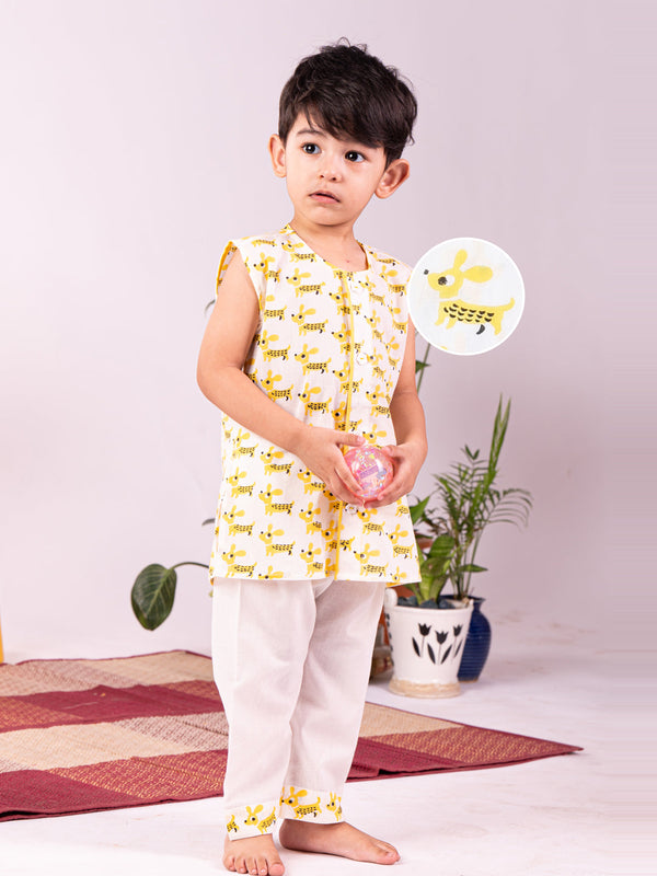 Jashvi Infant Boys Yellow Cotton Kurta Pyjama Set