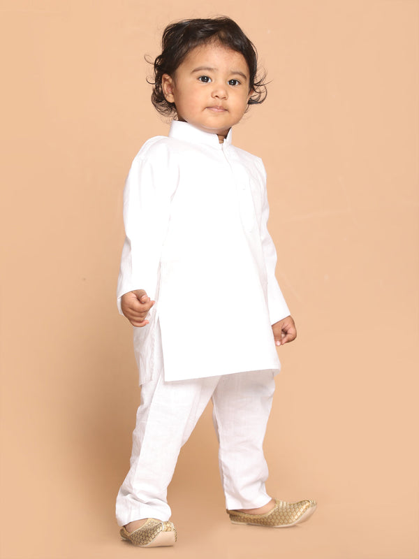 Jashvi SISHU Boy's White Pure Cotton Kurta With Pyjama Set