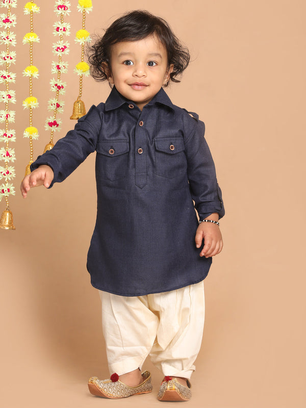 Jashvi Boy's Blue Pathani Kurta With Patiala Set