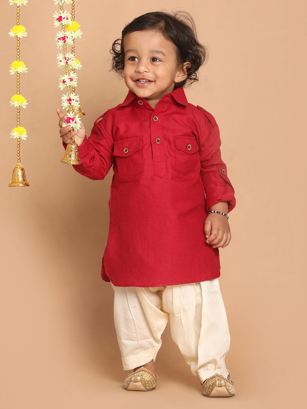 Jashvi Boy's Maroon Pathani Kurta With Patiala Set