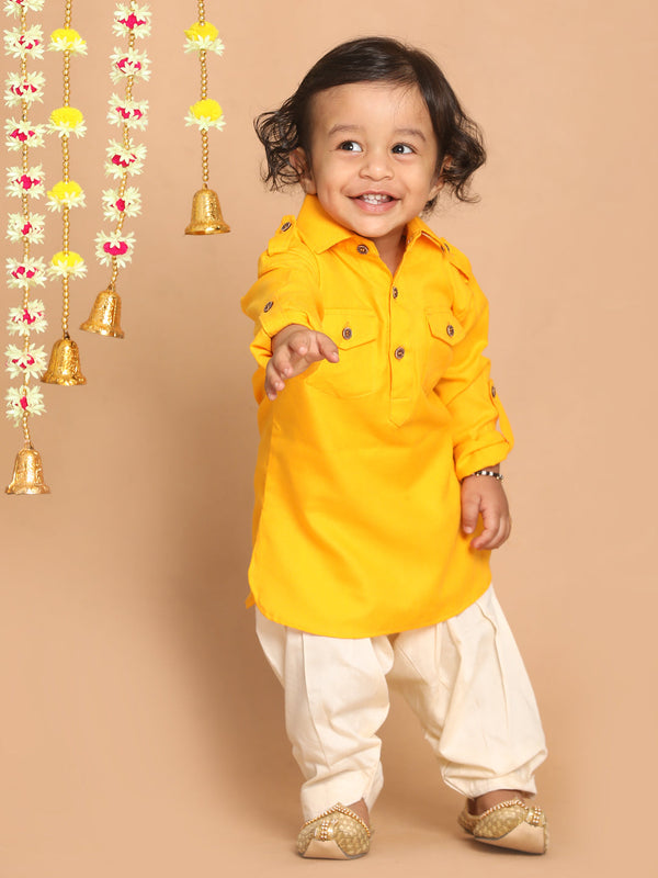 Jashvi Boy's Yellow Pathani Shape Kurta