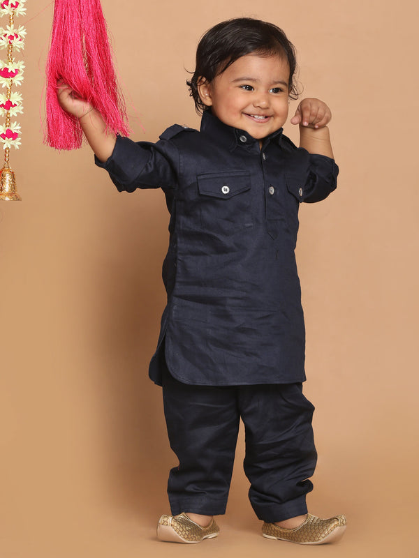 Jashvi SISHU Boy's Blue Pure Cotton Pathani Kurta With Pyjama Set