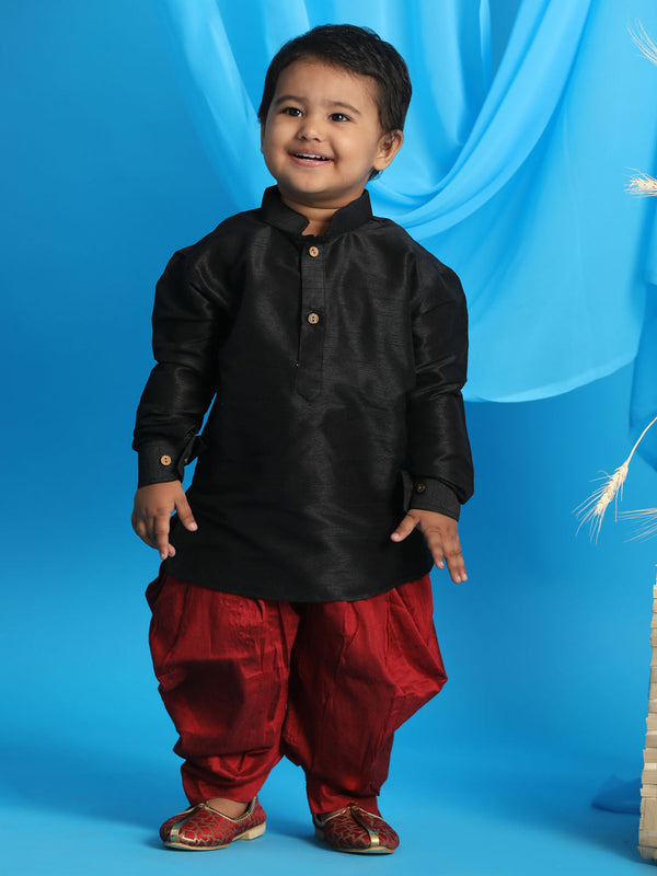 Jashvi SISHU Boy's Black Kurta And Maroon Cowl Dhoti Set