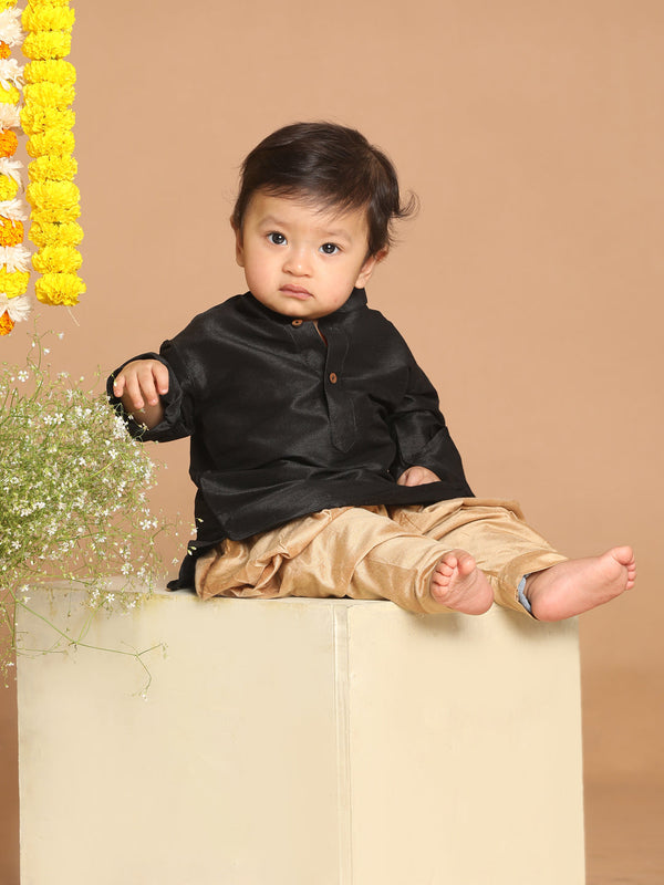 Jashvi SISHU Boy's Black & Rose Gold-Toned Kurta with Dhoti Pant Set