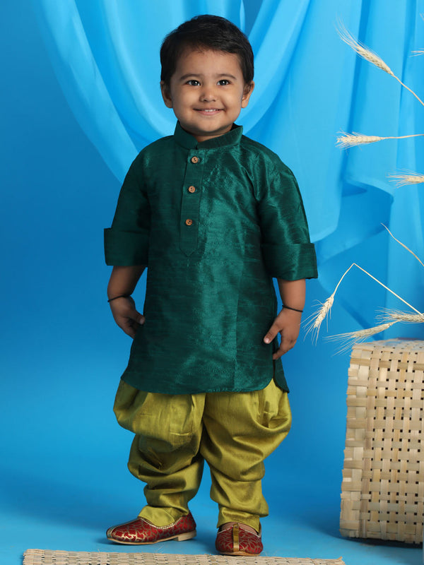 Jashvi SISHU Boy's Green Kurta And Green Cowl Dhoti Set