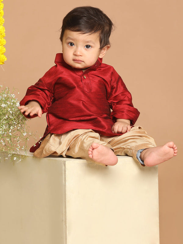 Jashvi Boys Maroon Kurta With Gold Dhoti Pant Set