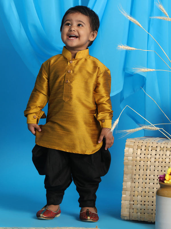 Jashvi SISHU Boy's Mustard Kurta And Black Cowl Dhoti Set