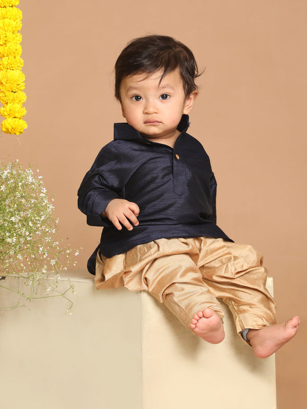 Jashvi SISHU Boy's Navy Blue Kurta And Rose Gold Dhoti Set