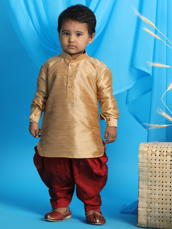 Jashvi SISHU Boy's Rose Gold & Maroon Kurta With Dhoti Pant Set