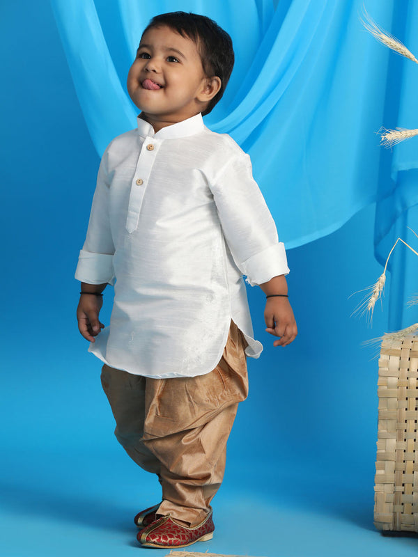 Jashvi SISHU Boy's White & Rose Gold Kurta With Dhoti Pant Set