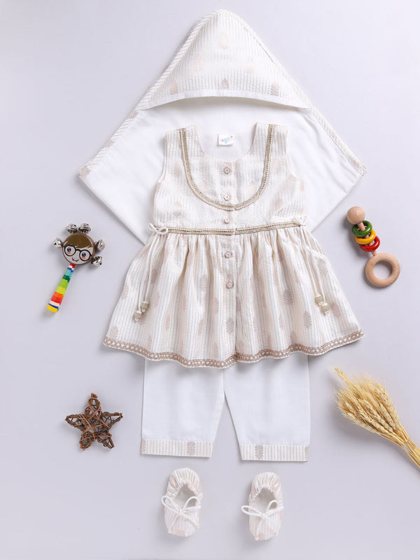 Jashvi Girls' Cream Ethnic Combo Set