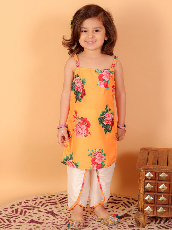 Jashvi SISHU Girls Multicolor-Base-Yellow Cotton Blend Kurta and Dhoti Set