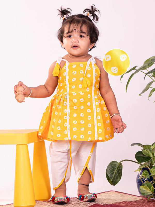 Jashvi Girls' Yellow Kurta And Dhoti Pant Set