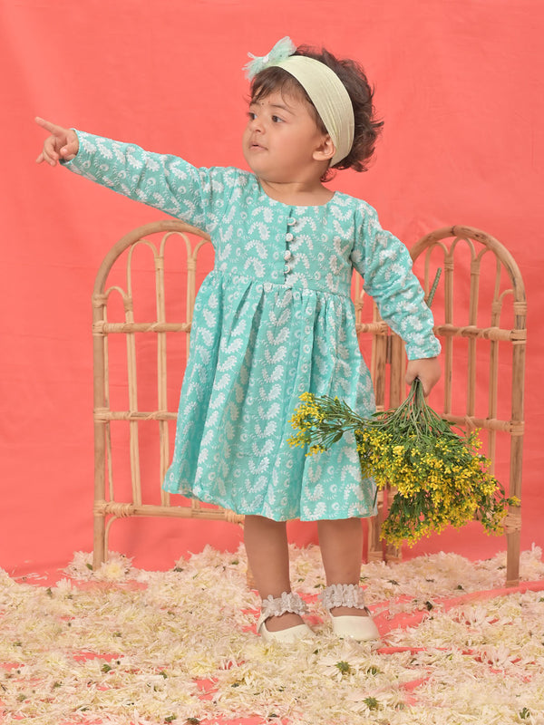 Jashvi SISHU Girl's Green Chikankari Cotton Kurta